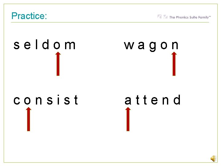 Practice: seldom wagon consist attend 