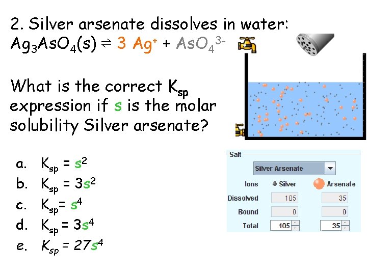 2. Silver arsenate dissolves in water: Ag 3 As. O 4(s) ⇌ 3 Ag+