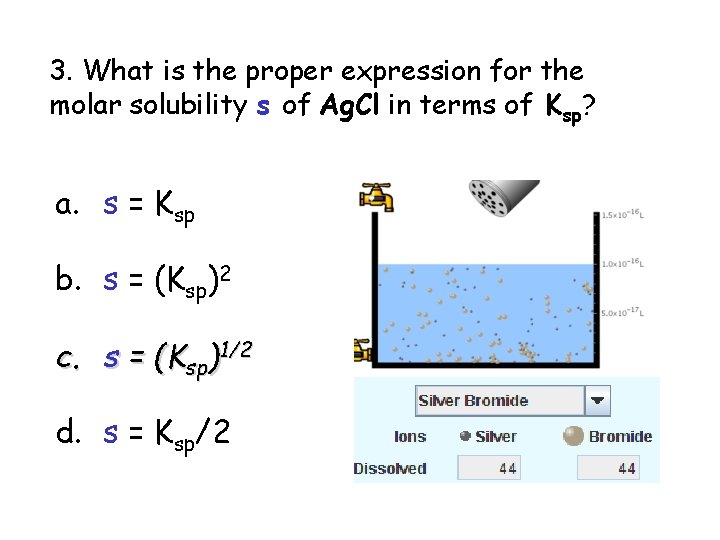 3. What is the proper expression for the molar solubility s of Ag. Cl