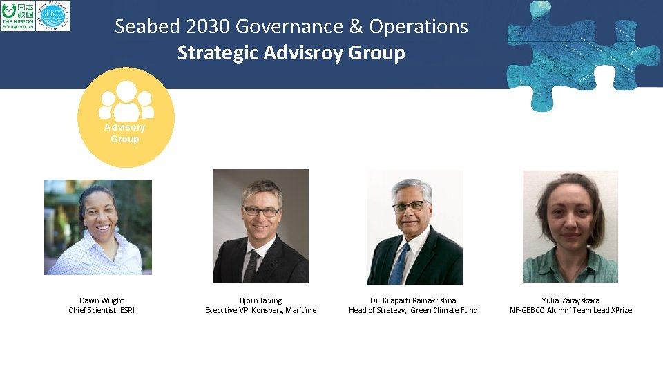 Seabed 2030 Governance & Operations Strategic Advisroy Group Advisory Group Dawn Wright Chief Scientist,