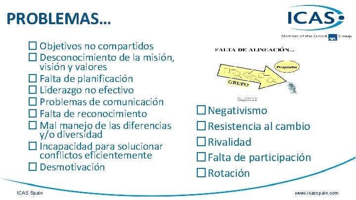 PROBLEMAS… � Objetivos no compartidos � Desconocimiento de la misión, visión y valores �