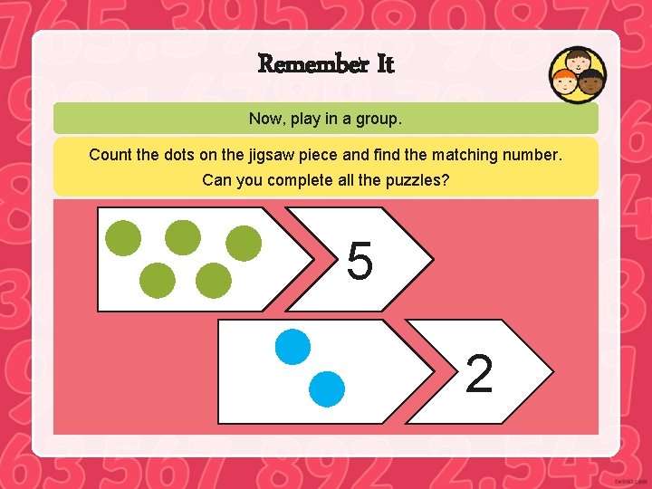 Remember It Now, play in a group. Count the dots on the jigsaw piece