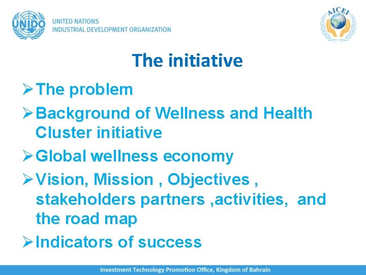 The initiative Ø The problem Ø Background of Wellness and Health Cluster initiative Ø