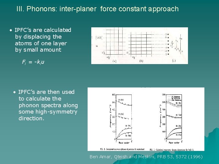 III. Phonons: inter-planer force constant approach • IPFC’s are calculated by displacing the atoms