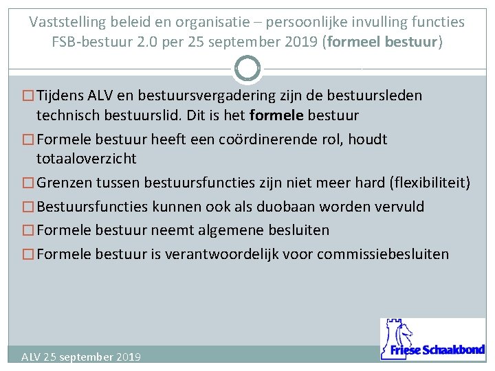 Vaststelling beleid en organisatie – persoonlijke invulling functies FSB-bestuur 2. 0 per 25 september