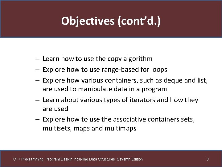 Objectives (cont’d. ) – Learn how to use the copy algorithm – Explore how