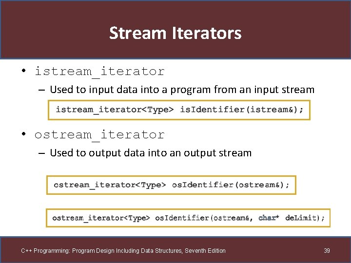 Stream Iterators • istream_iterator – Used to input data into a program from an