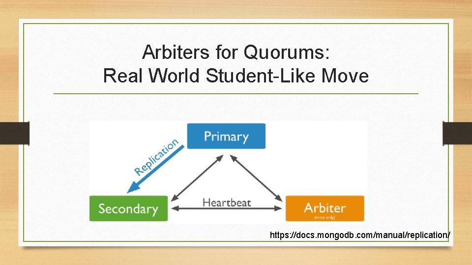 Arbiters for Quorums: Real World Student-Like Move https: //docs. mongodb. com/manual/replication/ 