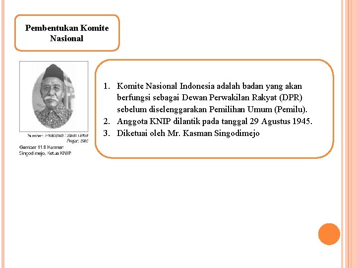 Pembentukan Komite Nasional 1. Komite Nasional Indonesia adalah badan yang akan berfungsi sebagai Dewan