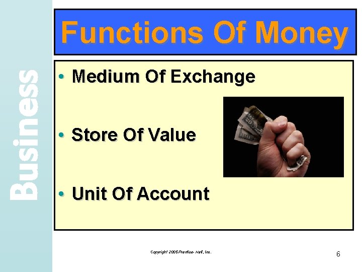 Business Functions Of Money • Medium Of Exchange • Store Of Value • Unit