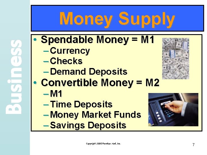 Business Money Supply • Spendable Money = M 1 – Currency – Checks –