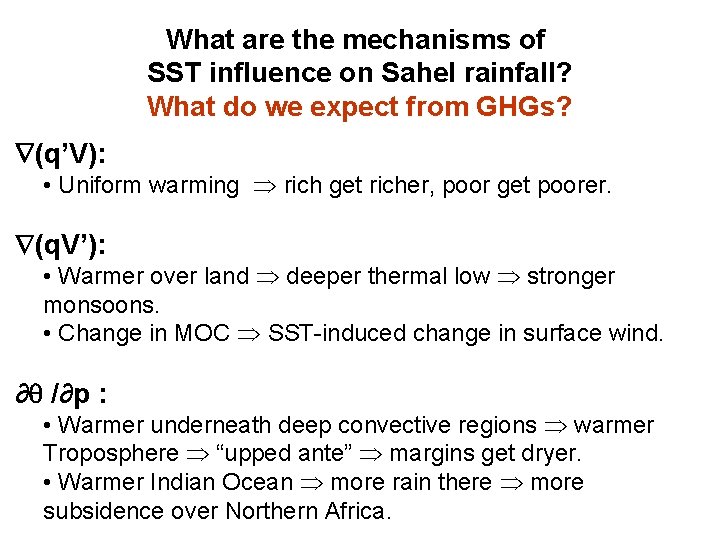 What are the mechanisms of SST influence on Sahel rainfall? What do we expect