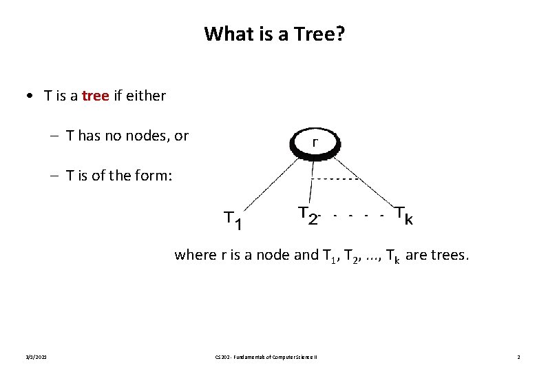 What is a Tree? • T is a tree if either – T has