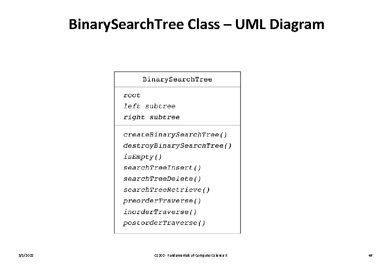 Binary. Search. Tree Class – UML Diagram 3/1/2021 CS 202 - Fundamentals of Computer