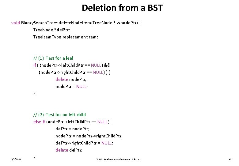 Deletion from a BST void Binary. Search. Tree: : delete. Node. Item(Tree. Node *