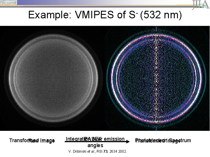 Example: VMIPES of S- (532 nm) Transformed Raw Image Integration BASEX over emission angles