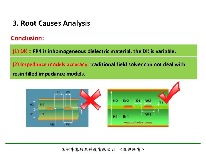 3. Root Causes Analysis Conclusion: (1) DK：FR 4 is inhomogeneous dielectric material, the DK