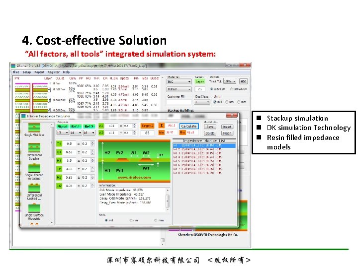 4. Cost-effective Solution “All factors, all tools” integrated simulation system: n Stackup simulation n