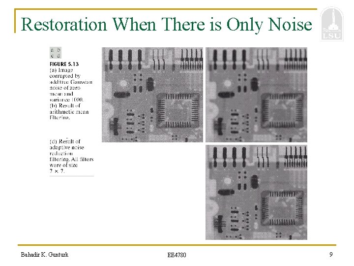 Restoration When There is Only Noise Bahadir K. Gunturk EE 4780 9 