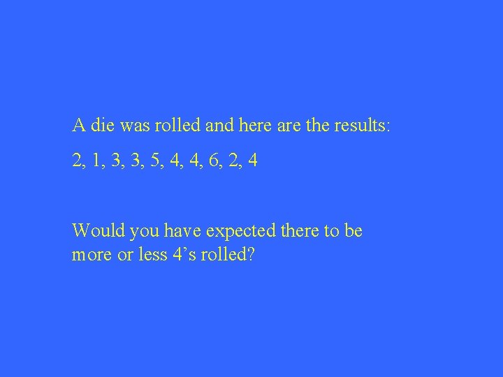 A die was rolled and here are the results: 2, 1, 3, 3, 5,