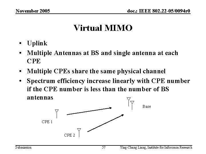 November 2005 doc. : IEEE 802. 22 -05/0094 r 0 Virtual MIMO • Uplink