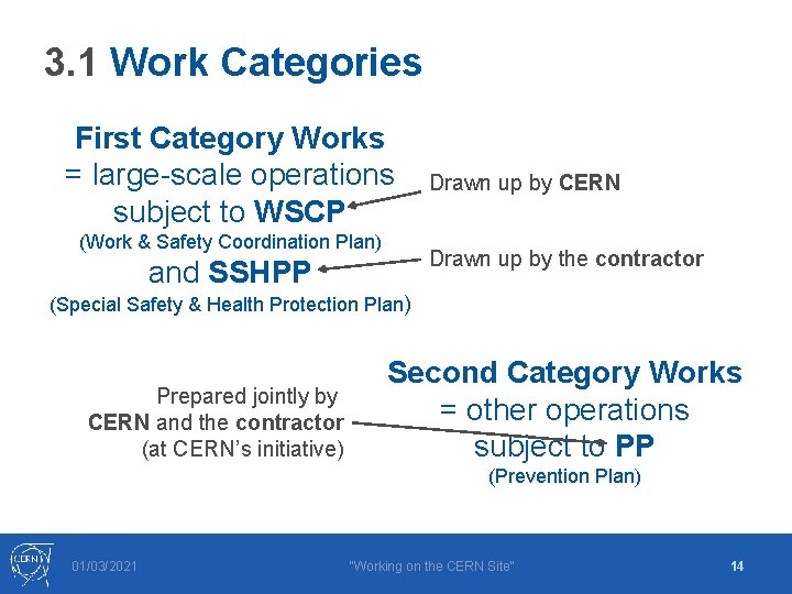 3. 1 Work Categories First Category Works = large-scale operations subject to WSCP (Work