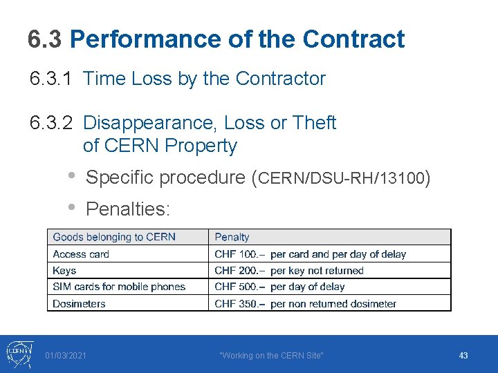 6. 3 Performance of the Contract 6. 3. 1 Time Loss by the Contractor