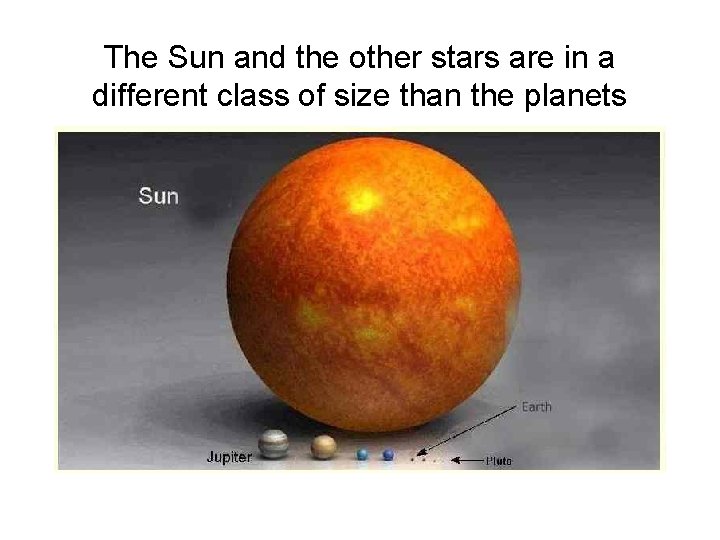 The Sun and the other stars are in a different class of size than