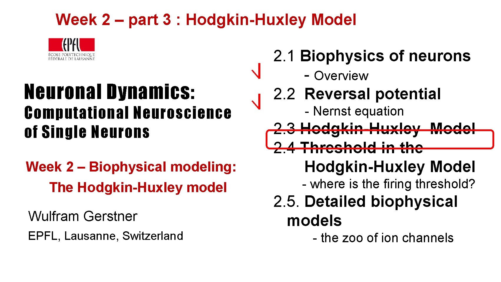 Week 2 – part 3 : Hodgkin-Huxley Model Neuronal Dynamics: Computational Neuroscience of Single