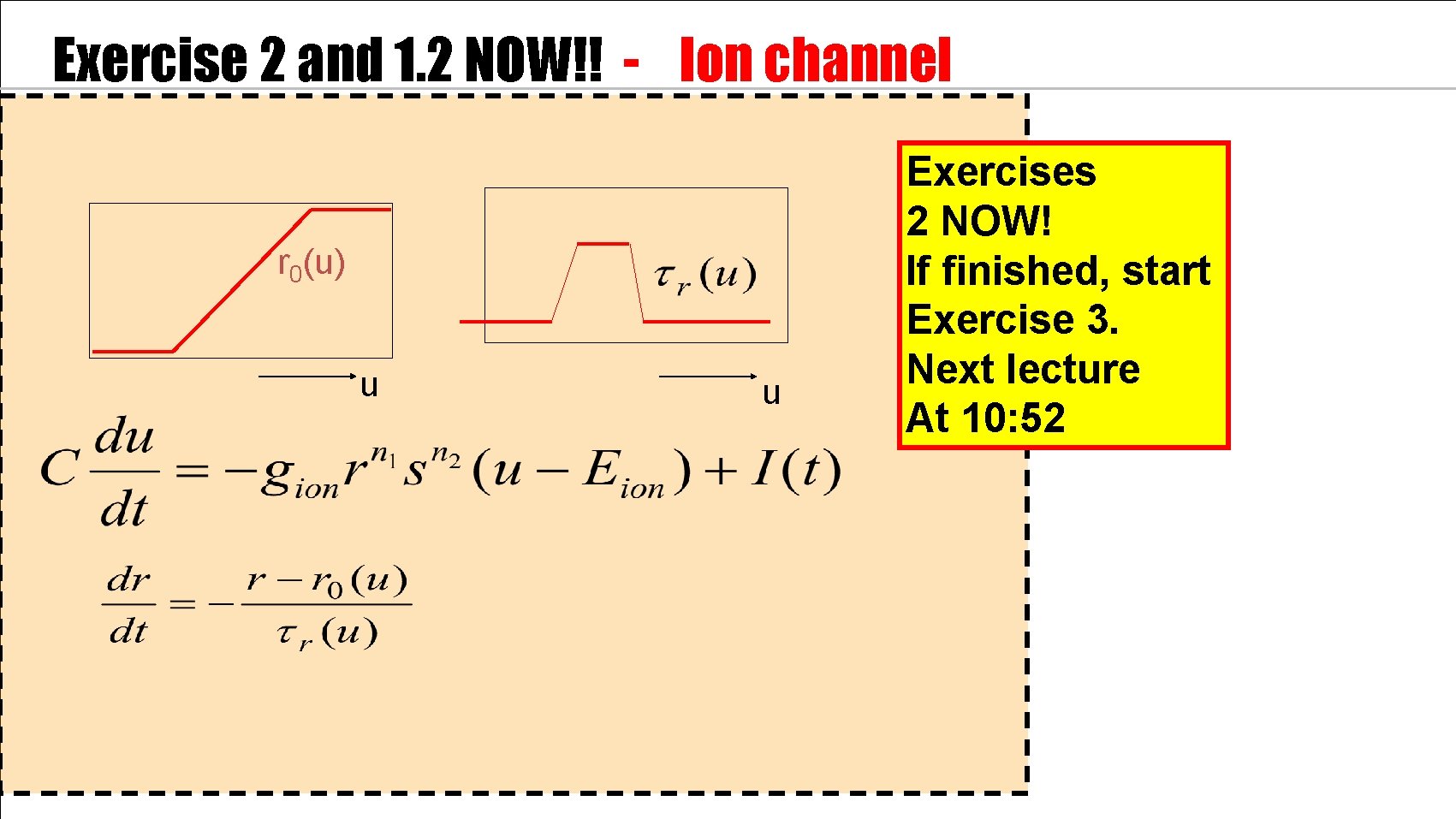 Exercise 2 and 1. 2 NOW!! - Ion channel r 0(u) u u Exercises