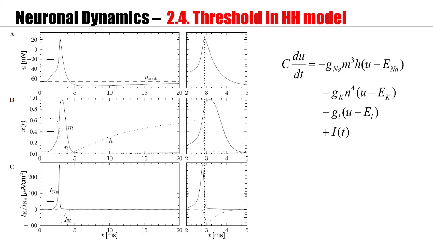 Neuronal Dynamics – 2. 4. Threshold in HH model 