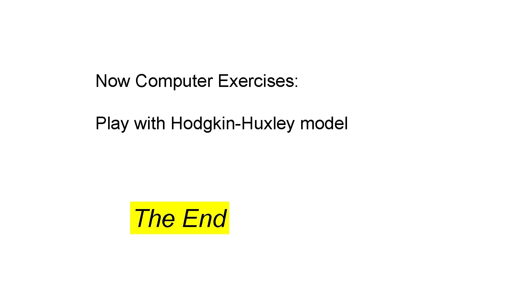 Now Computer Exercises: Play with Hodgkin-Huxley model The End 