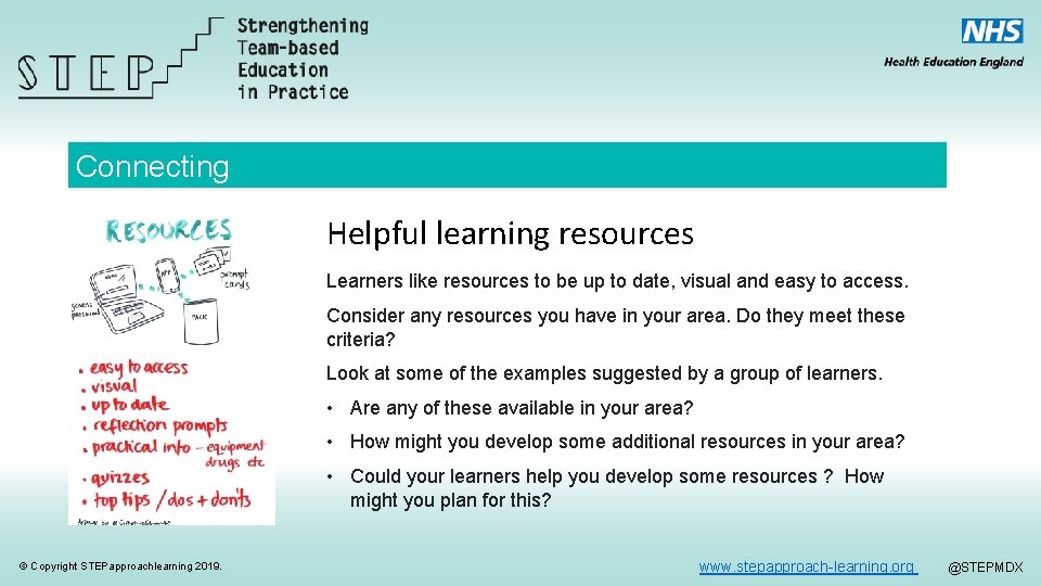 Connecting Helpful learning resources Learners like resources to be up to date, visual and