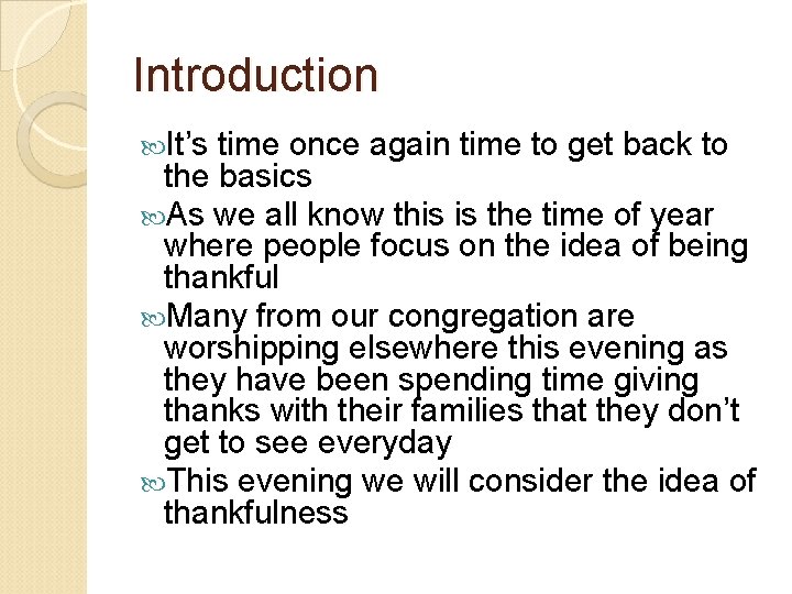Introduction It’s time once again time to get back to the basics As we