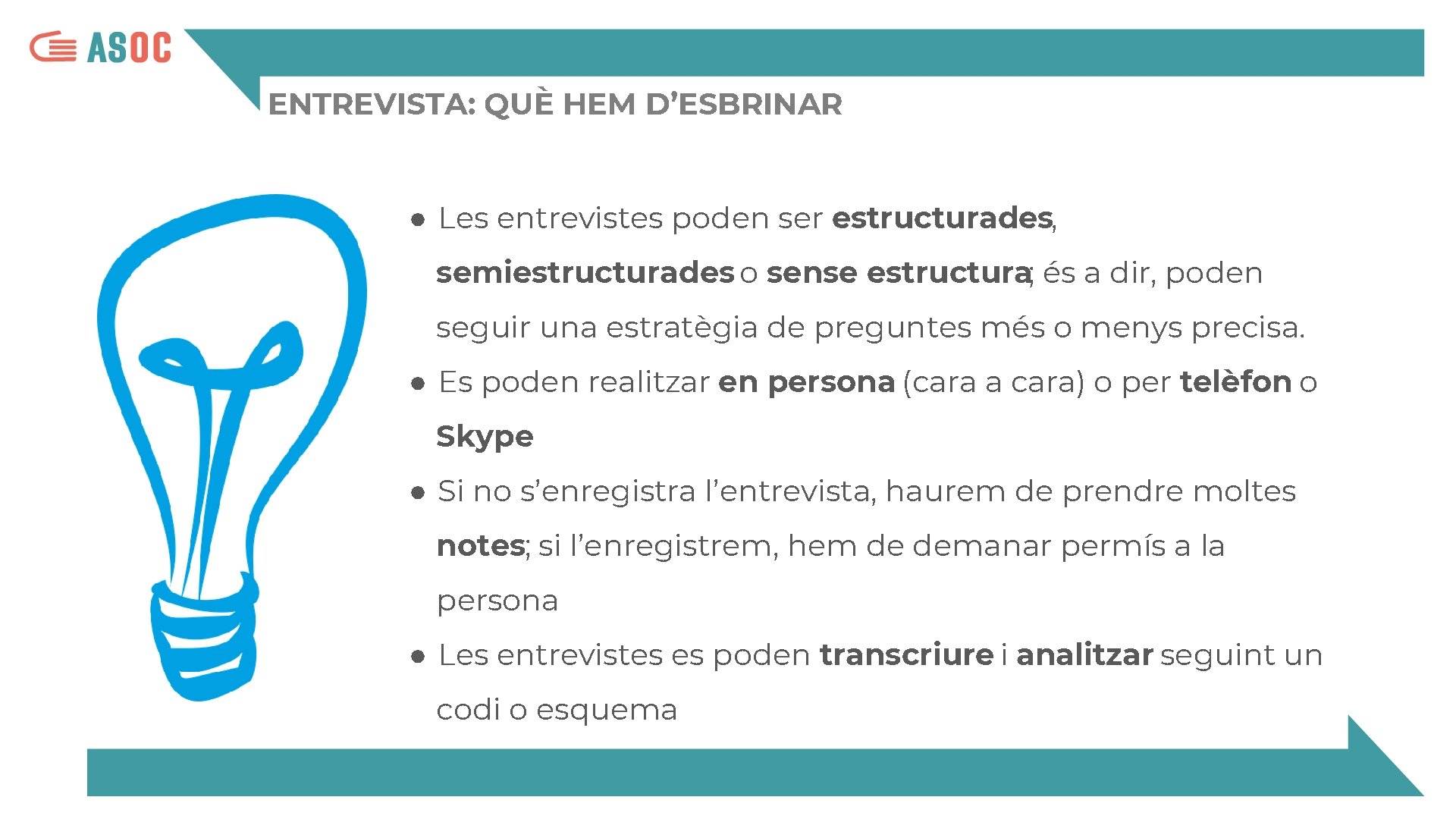 ENTREVISTA: QUÈ HEM D’ESBRINAR ● Les entrevistes poden ser estructurades, semiestructurades o sense estructura;