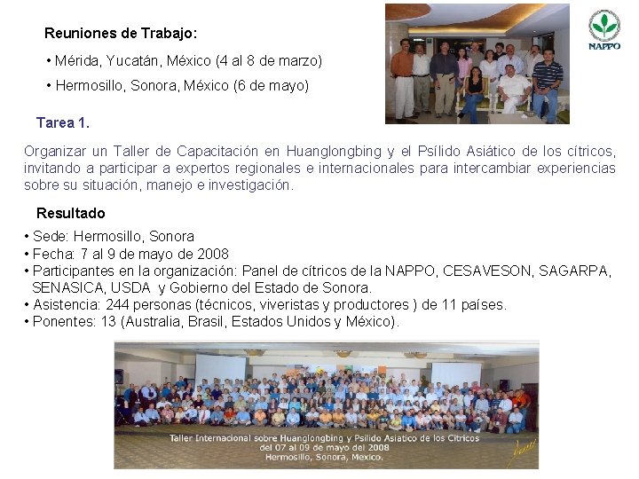 Reuniones de Trabajo: • Mérida, Yucatán, México (4 al 8 de marzo) • Hermosillo,