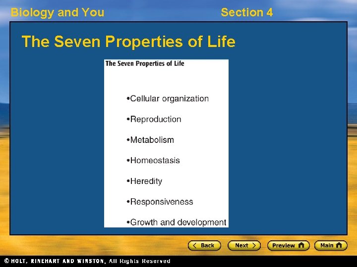 Biology and You Section 4 The Seven Properties of Life 