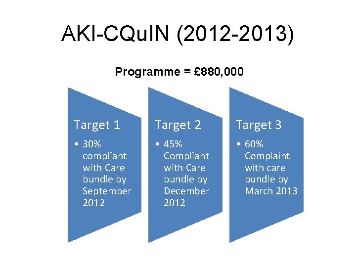 AKI-CQu. IN (2012 -2013) Programme = £ 880, 000 Target 1 Target 2 Target