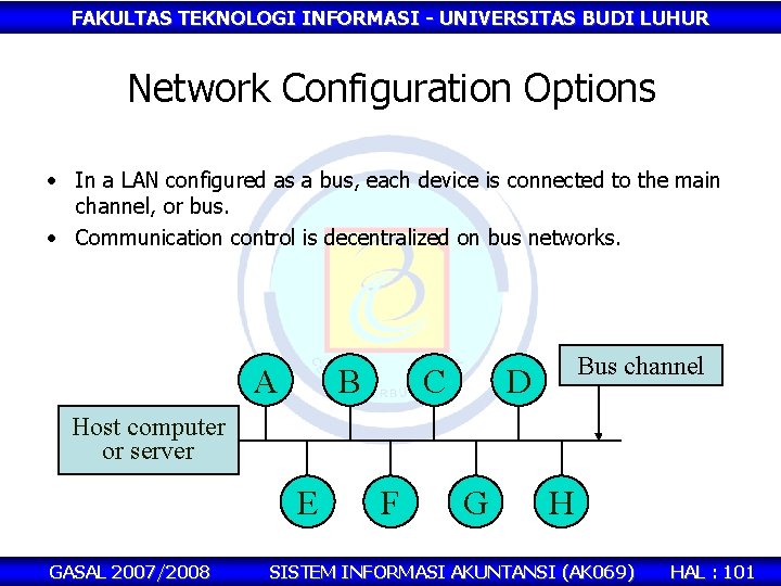 FAKULTAS TEKNOLOGI INFORMASI - UNIVERSITAS BUDI LUHUR Network Configuration Options • In a LAN