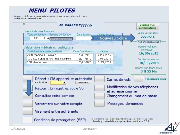 M. XXXXXX Yyyyyyy Nouveau Solde 01/03/2021 Aéro. Gest™ 