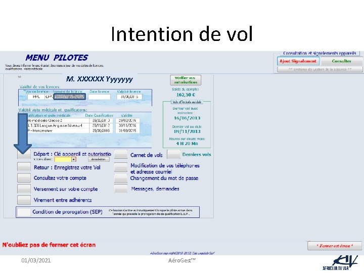 Intention de vol M. XXXXXX Yyyyyyy 01/03/2021 Aéro. Gest™ 