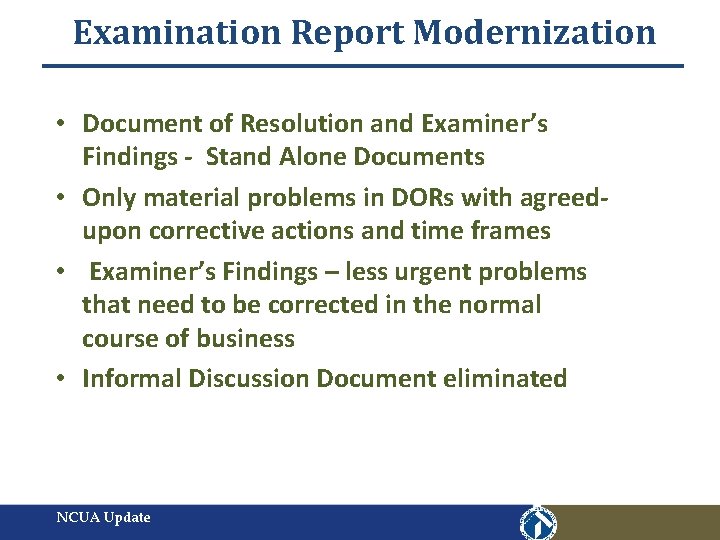Examination Report Modernization • Document of Resolution and Examiner’s Findings - Stand Alone Documents