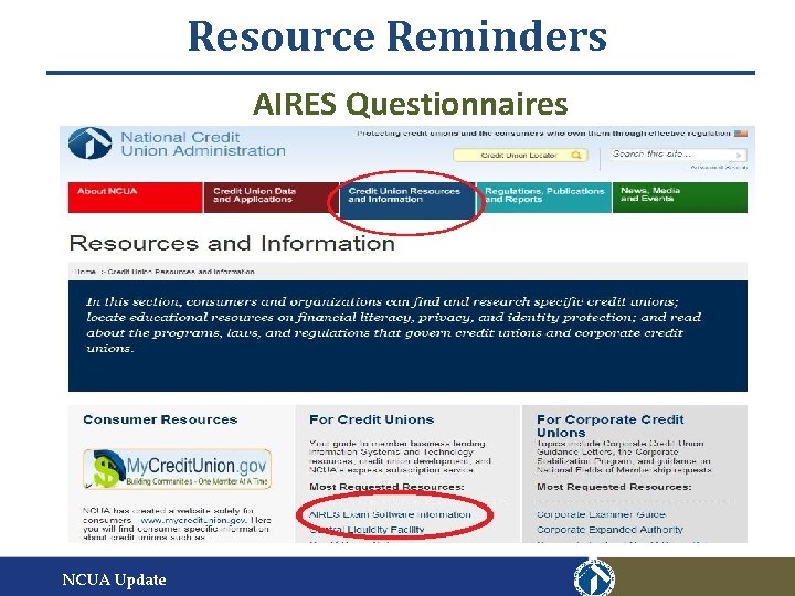 Resource Reminders AIRES Questionnaires NCUA Update 