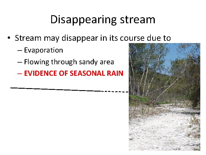 Disappearing stream • Stream may disappear in its course due to – Evaporation –
