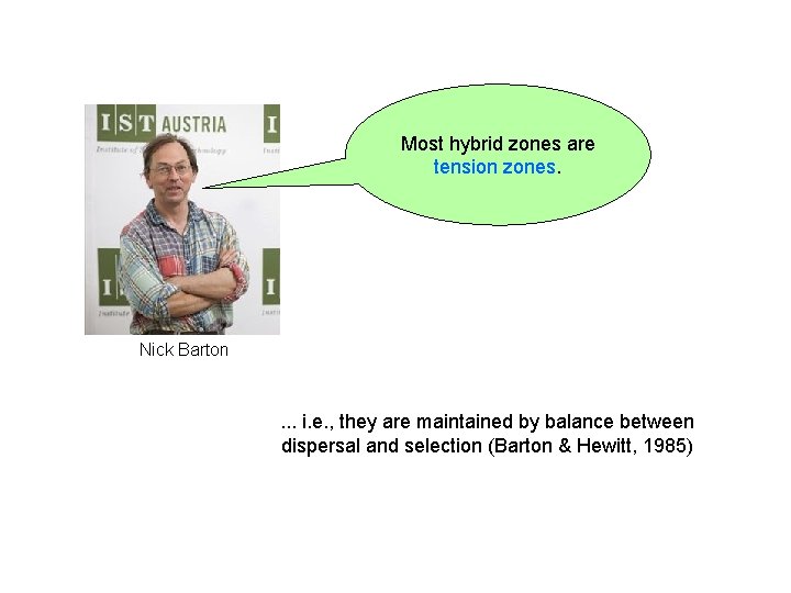 Most hybrid zones are tension zones. Nick Barton . . . i. e. ,