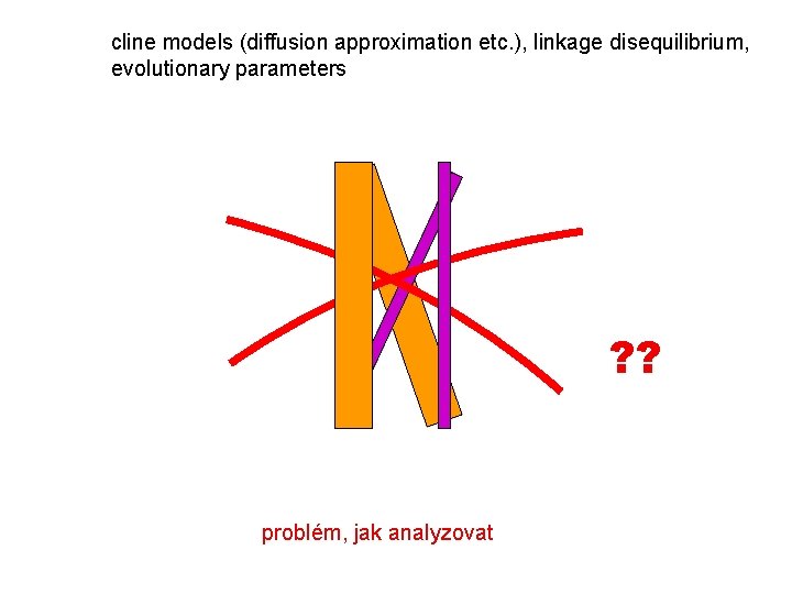 cline models (diffusion approximation etc. ), linkage disequilibrium, evolutionary parameters ? ? problém, jak