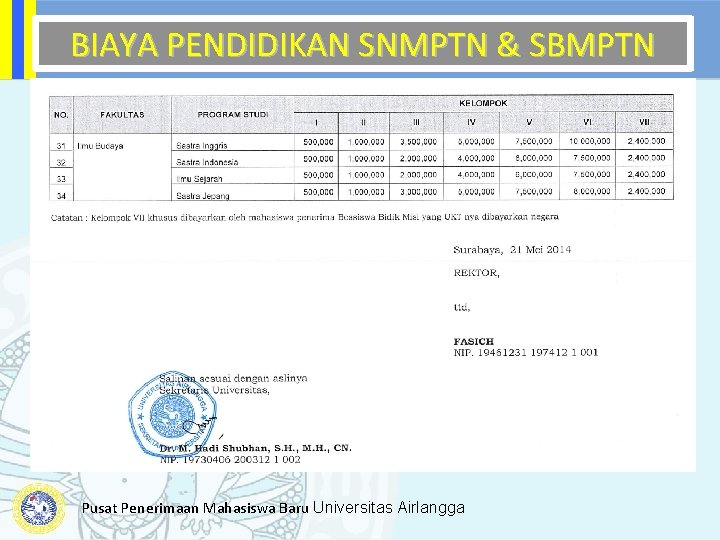 BIAYA PENDIDIKAN SNMPTN & SBMPTN Pusat Penerimaan Mahasiswa Baru Universitas Airlangga 