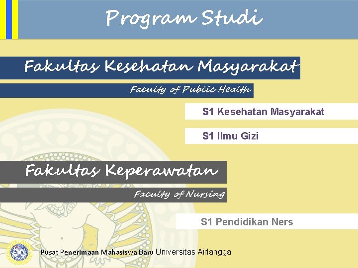 Program Studi Fakultas Kesehatan Masyarakat Faculty of Public Health S 1 Kesehatan Masyarakat S