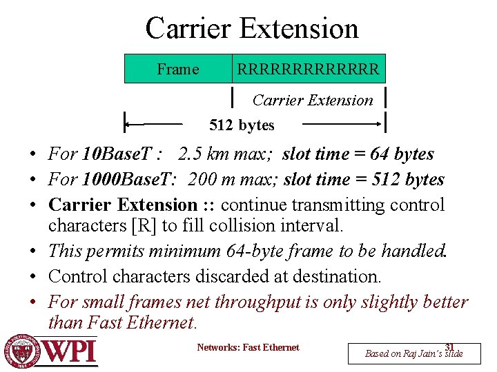 Carrier Extension Frame RRRRRRR Carrier Extension 512 bytes • For 10 Base. T :