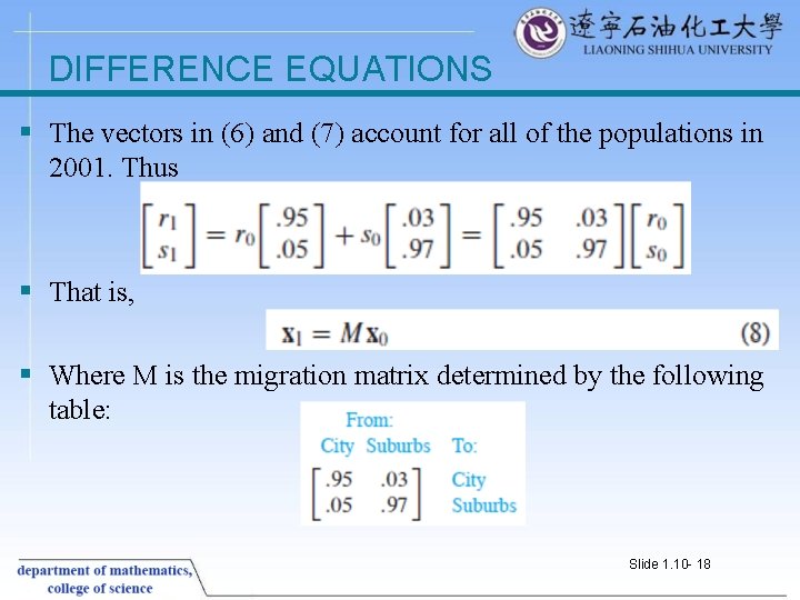 DIFFERENCE EQUATIONS § The vectors in (6) and (7) account for all of the